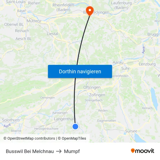 Busswil Bei Melchnau to Mumpf map