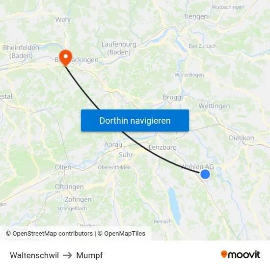 Waltenschwil to Mumpf map