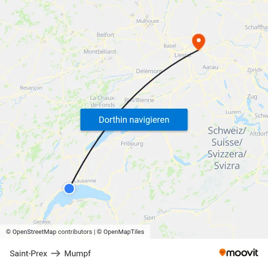 Saint-Prex to Mumpf map