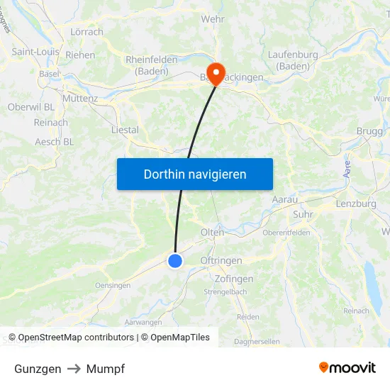 Gunzgen to Mumpf map