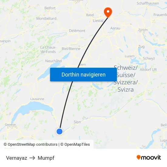 Vernayaz to Mumpf map