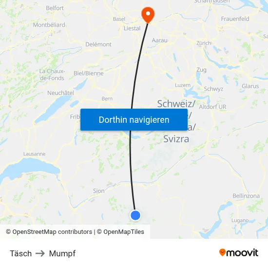 Täsch to Mumpf map