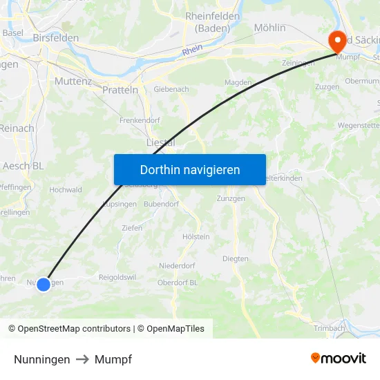 Nunningen to Mumpf map