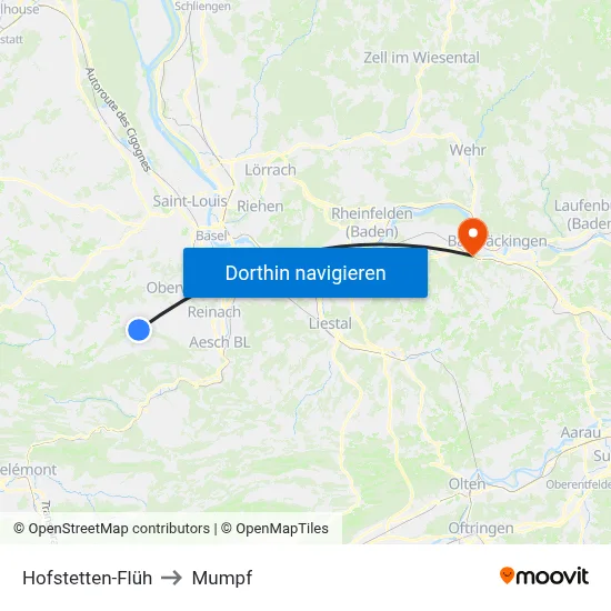 Hofstetten-Flüh to Mumpf map