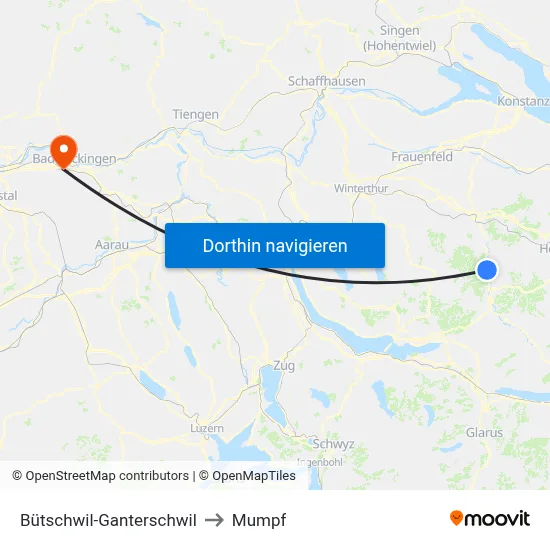 Bütschwil-Ganterschwil to Mumpf map
