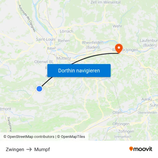 Zwingen to Mumpf map