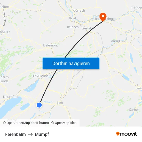 Ferenbalm to Mumpf map