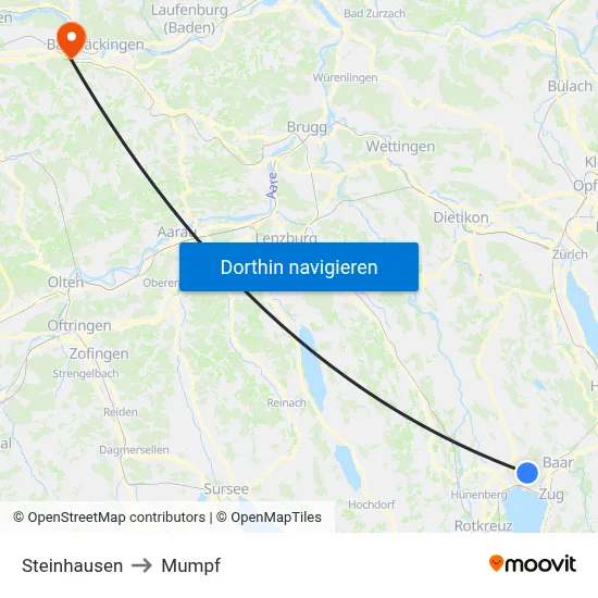 Steinhausen to Mumpf map