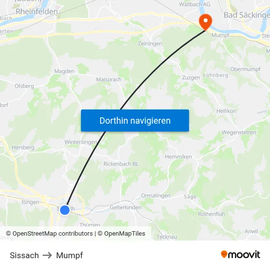 Sissach to Mumpf map
