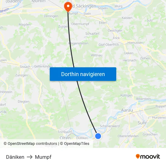 Däniken to Mumpf map