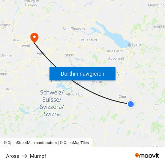 Arosa to Mumpf map