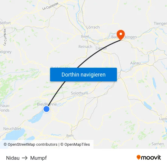 Nidau to Mumpf map