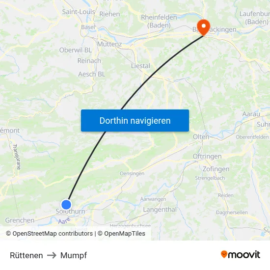 Rüttenen to Mumpf map
