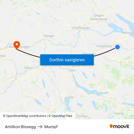 Amlikon-Bissegg to Mumpf map