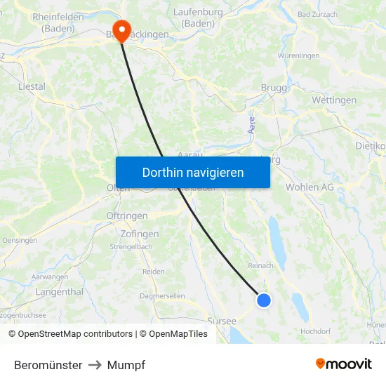 Beromünster to Mumpf map