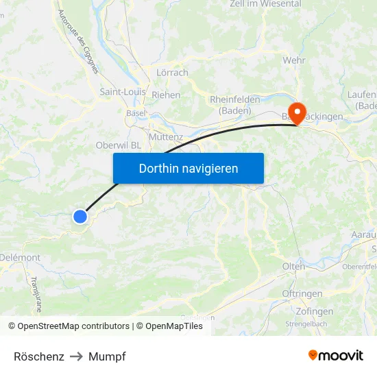 Röschenz to Mumpf map