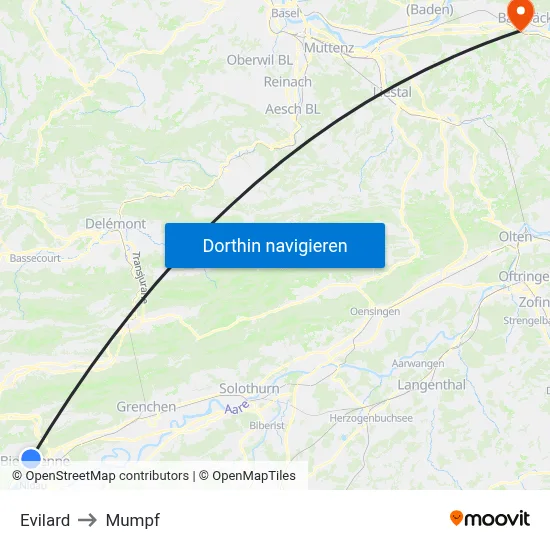 Evilard to Mumpf map