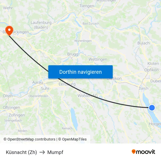 Küsnacht (Zh) to Mumpf map