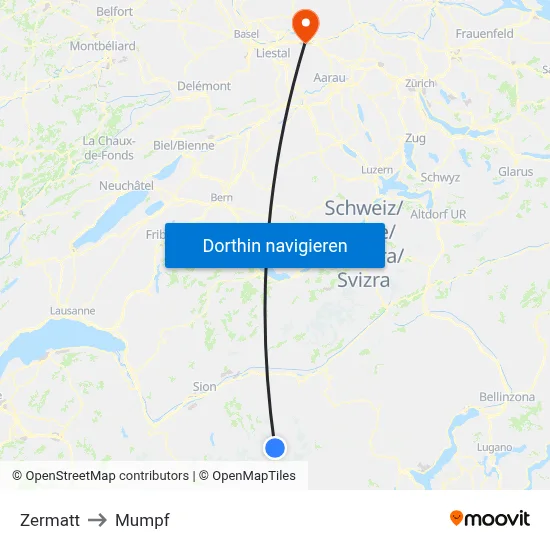 Zermatt to Mumpf map