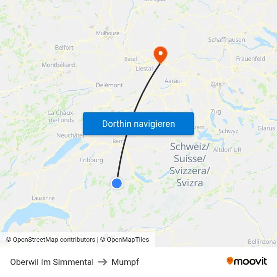 Oberwil Im Simmental to Mumpf map
