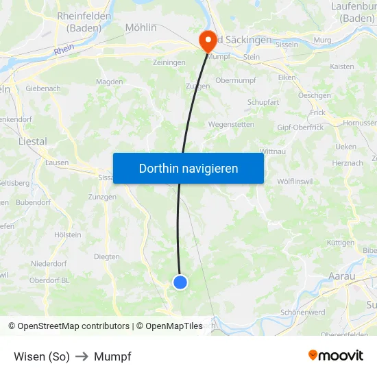 Wisen (So) to Mumpf map