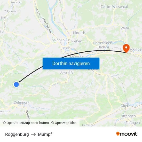 Roggenburg to Mumpf map
