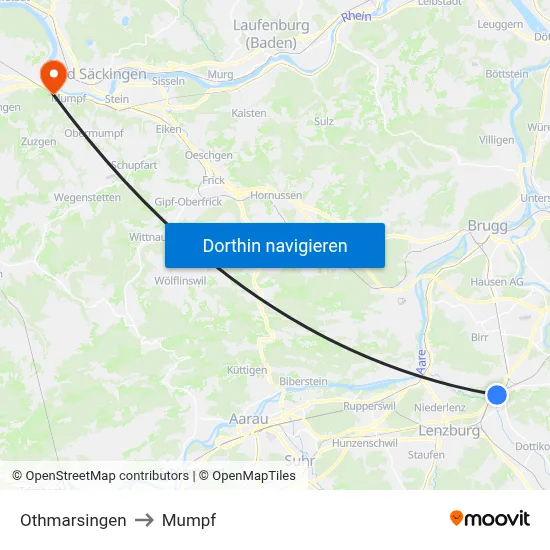 Othmarsingen to Mumpf map