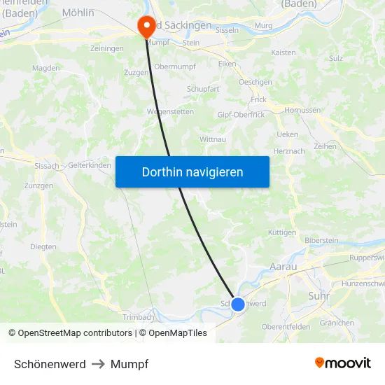 Schönenwerd to Mumpf map