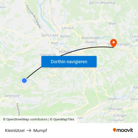 Kleinlützel to Mumpf map