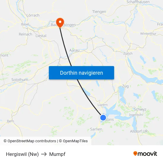 Hergiswil (Nw) to Mumpf map