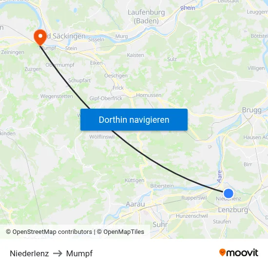 Niederlenz to Mumpf map