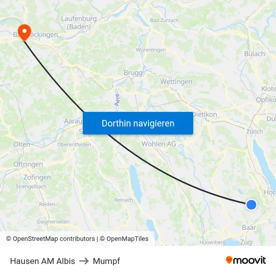 Hausen AM Albis to Mumpf map