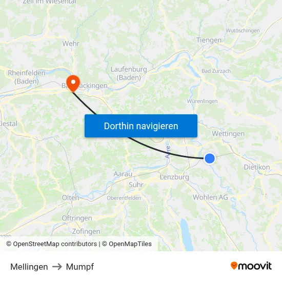 Mellingen to Mumpf map