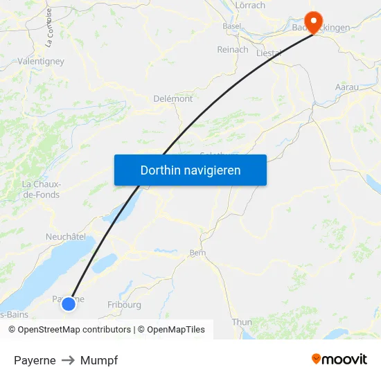 Payerne to Mumpf map