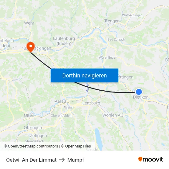 Oetwil An Der Limmat to Mumpf map