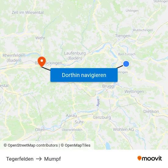 Tegerfelden to Mumpf map