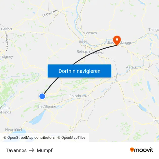 Tavannes to Mumpf map
