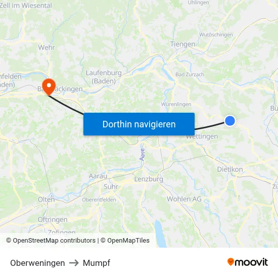 Oberweningen to Mumpf map