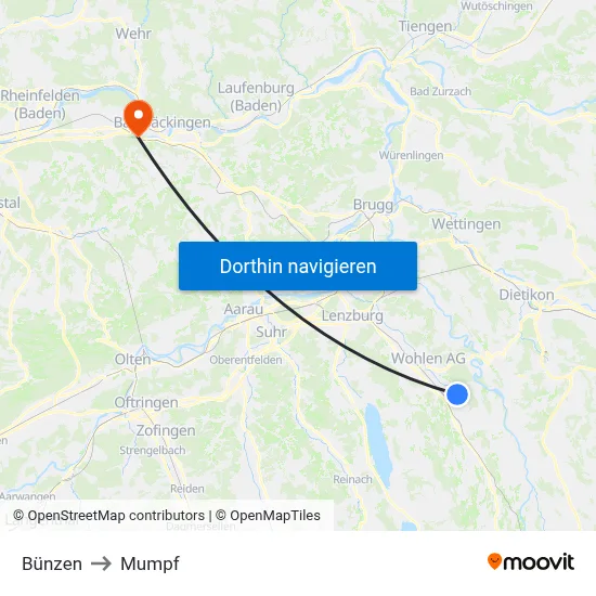 Bünzen to Mumpf map