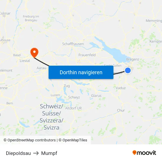 Diepoldsau to Mumpf map