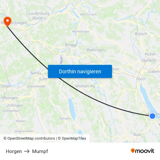 Horgen to Mumpf map