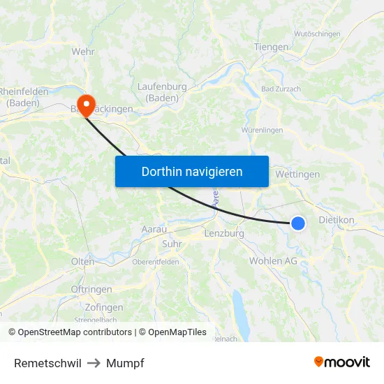 Remetschwil to Mumpf map
