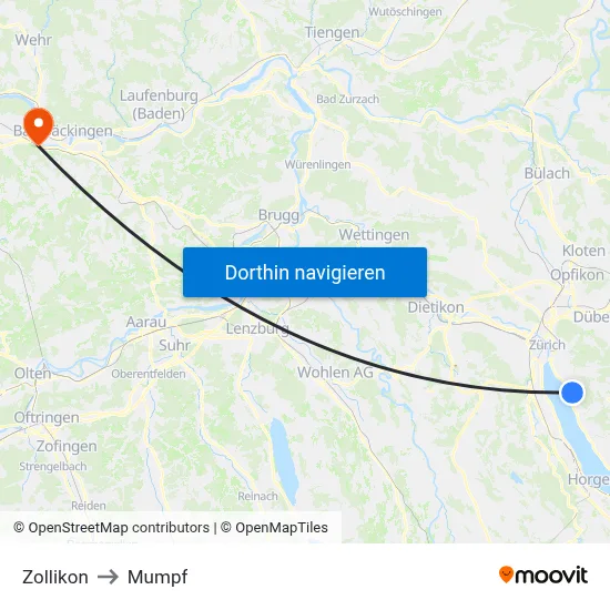 Zollikon to Mumpf map