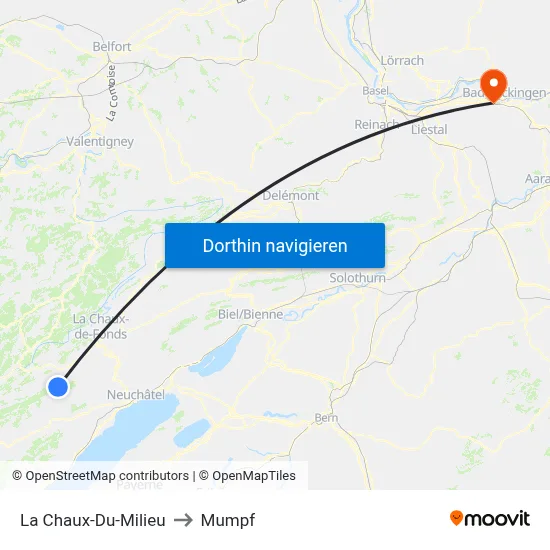 La Chaux-Du-Milieu to Mumpf map