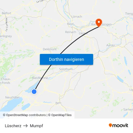 Lüscherz to Mumpf map