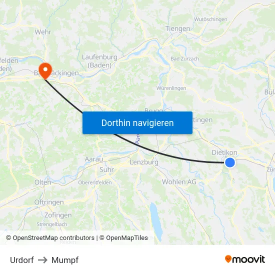 Urdorf to Mumpf map