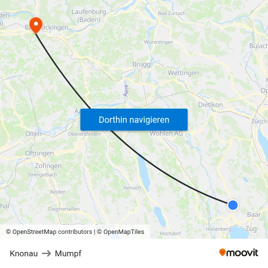 Knonau to Mumpf map
