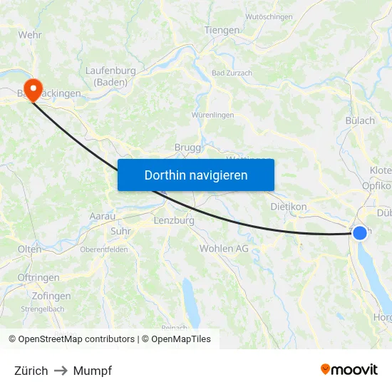 Zürich to Mumpf map