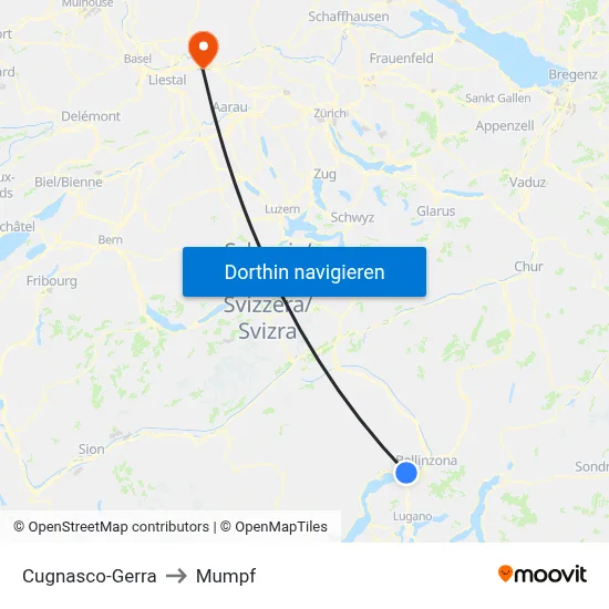 Cugnasco-Gerra to Mumpf map