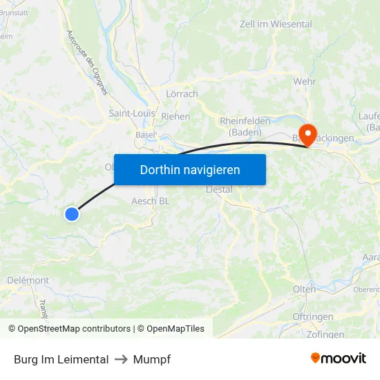 Burg Im Leimental to Mumpf map